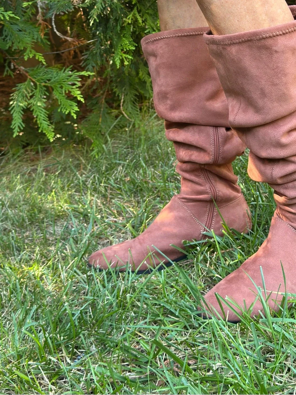 Over-the-Knee or not ,faux suede boots rust color size 9